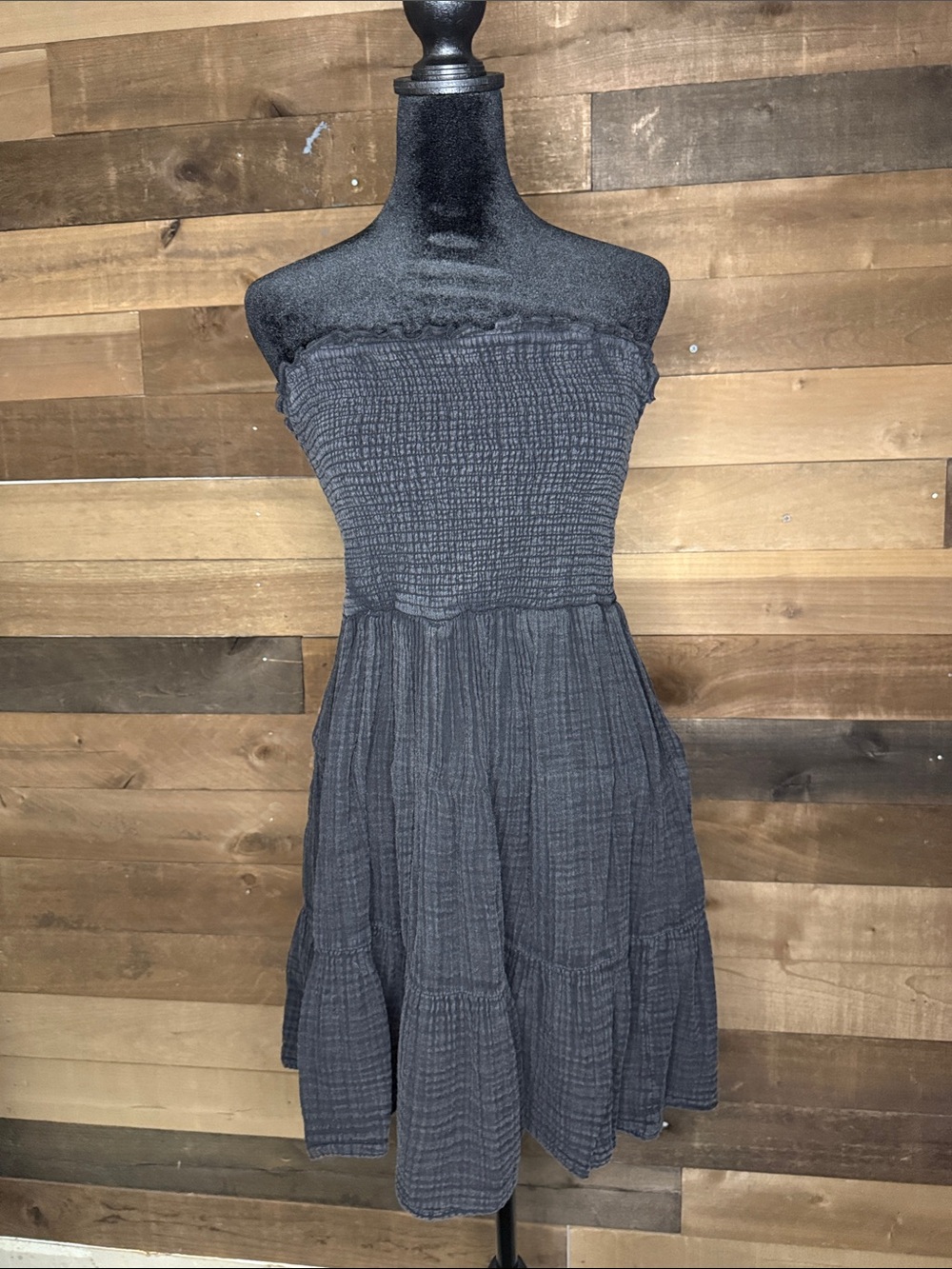 Anthropologie Black Smocked Strapless Tiered Sundress